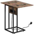 Table d'appoint bout de canapé avec station de charge, plateau pliable, 39 x 29 x 57 cm, brun rustique et noir-0