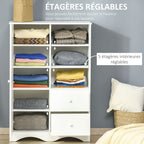 Armoire avec Porte et 5 étagères, 3 niches, 2 tiroirs, meuble de rangement blanc pour chambre, salon, bureau-6