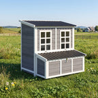Poulailler en bois XL avec nichoir 3 compartiments tiroir amovible toit imperméable porte-rampe 100x86x100cm gris-1