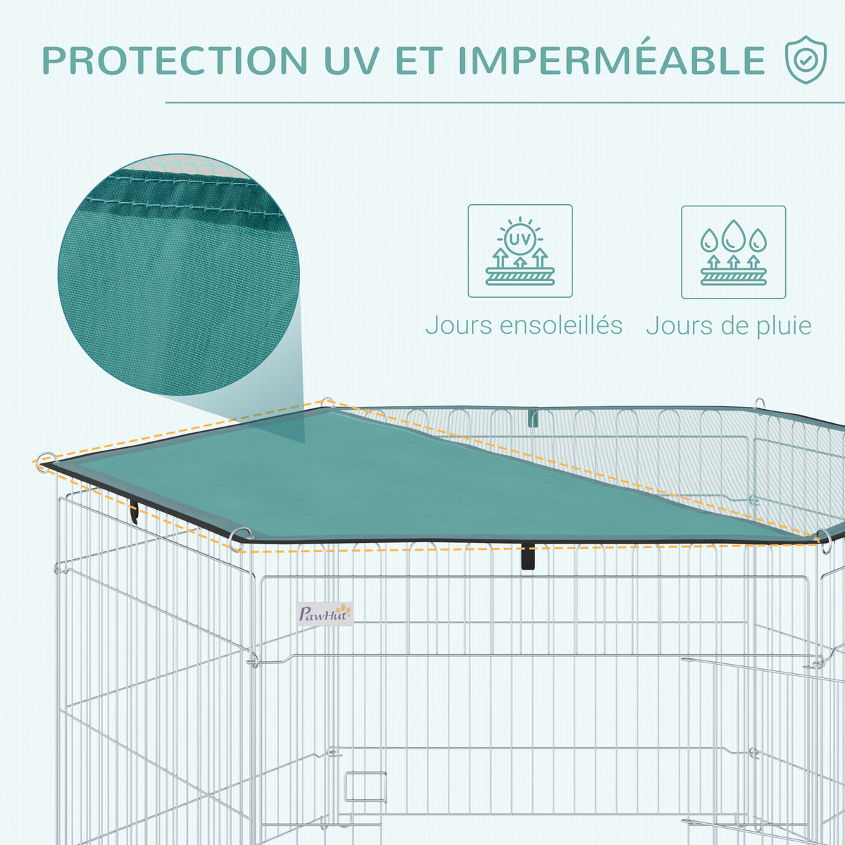 Parc pour chien, enclos chien 6 panneaux avec toit, modulable et pliable, enclos portable 60H cm avec porte, clôture pour chat, chiens de petit taille, intérieur et extérieur, argent, vert-5