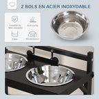 Gamelles surrélevées chien avec support réglable en hauteur de 11 à 33 cm 2 bols en acier inoxydables amovibles noir-5