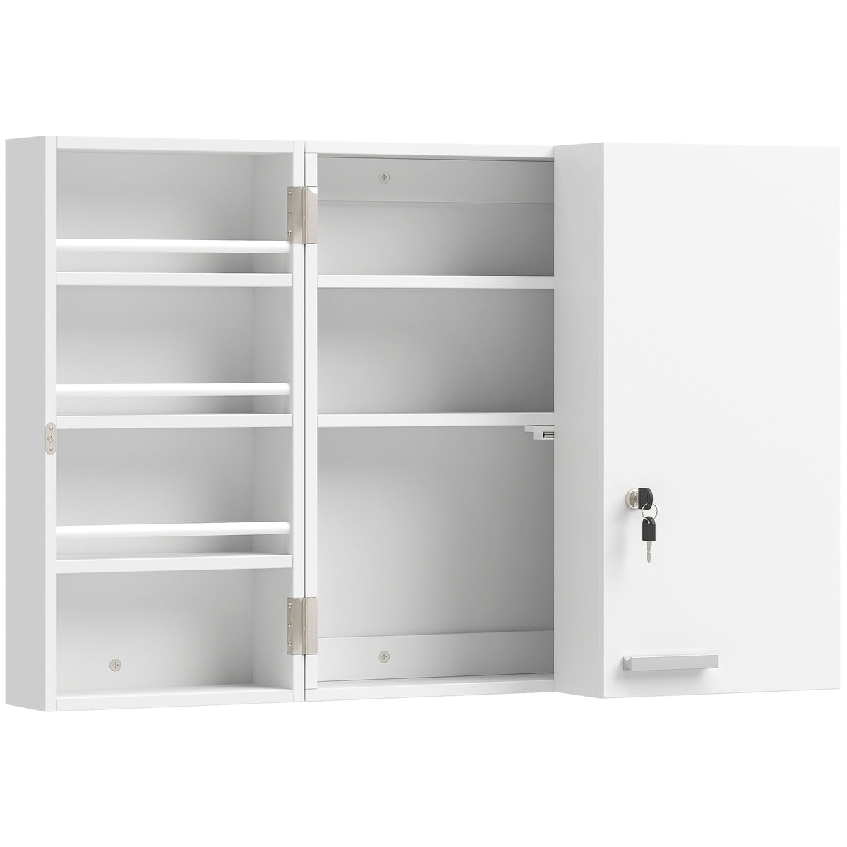 Armoire à pharmacie murale, armoire à médicaments avec double porte verrouillable 2 clés, 53x20x53cm, blanc-0