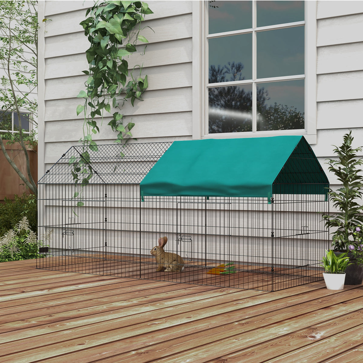 Parc enclos modulable acier avec bache pour lapins rongeurs petits animaux intérieur extérieur 220L x 85l x 103H cm-9