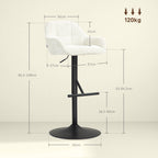 Lot de 2 tabourets de bar chaises de bar hauteur réglable tissu effet lin et base en acier 52,5 x 53 x 86,5-108 cm crème-2