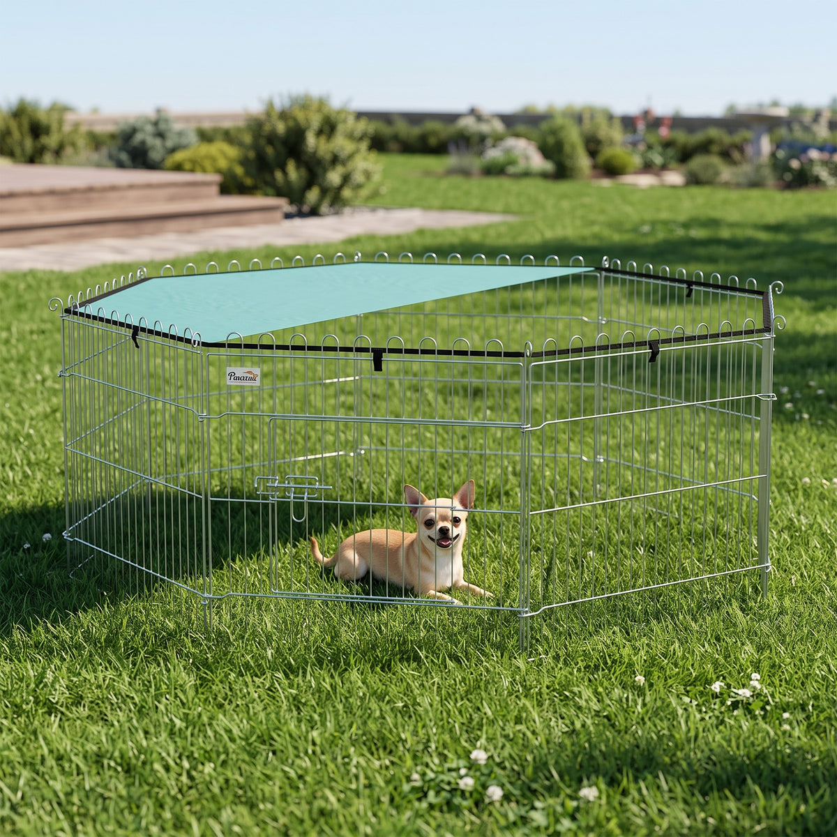 Parc pour chien, enclos chien 8 panneaux avec toit, modulable et pliable, enclos portable 60H cm avec porte argent vert-8