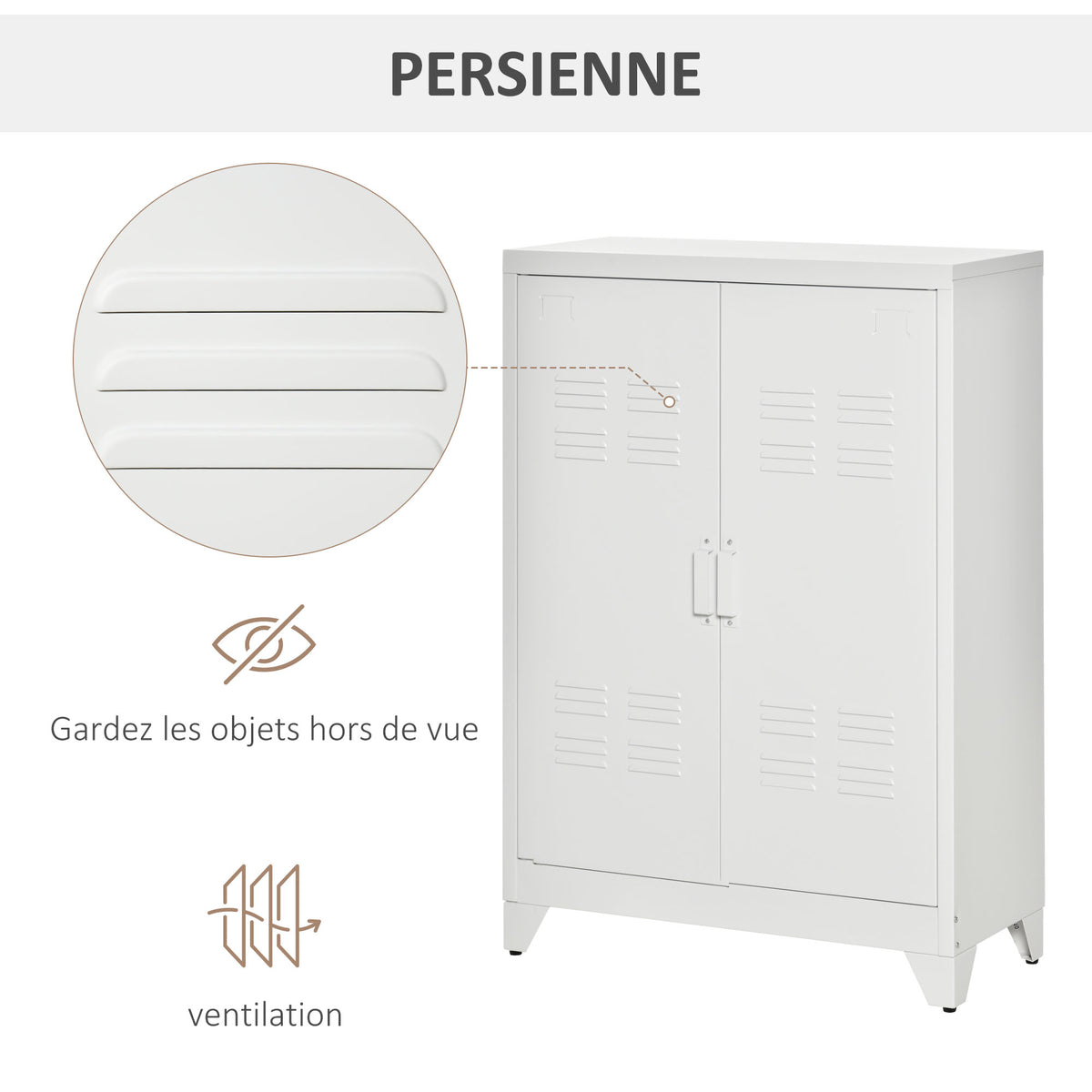 Armoire de bureau à 3 niveaux meuble de rangement bureau métallique 2 portes étagères réglables 75 x 33 x 110 cm blanc-4