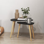 Lot de 2 tables basses gigognes design scandinave pieds en bois et plateau en bois, noir-9