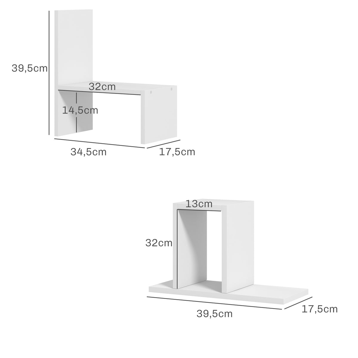 Étagère de bureau modulable, organisateur de bureau multifonctionnel, 2 pièces, MDF, blanc-2