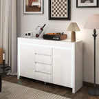 Buffet salon, meuble de rangement avec éclairage LED 4 tiroirs portes à fermeture douce 120 x 34 x 80 cm, blanc brillant-9