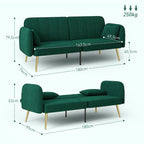 Canapé convertible 2 places canapé-lit canapé clic-clac en tissu velours avec dossier réglable, vert foncé-2