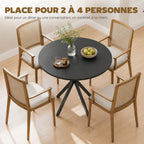 Table à Manger Ronde pour 2 Personnes avec Plateau Aspect Bois et Piètement Croisé en Acier, Noir-3