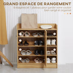 Meuble de rangement à chaussures pour entrée avec 4 compartiments ouverts et placard double porte - étagère réglable-3