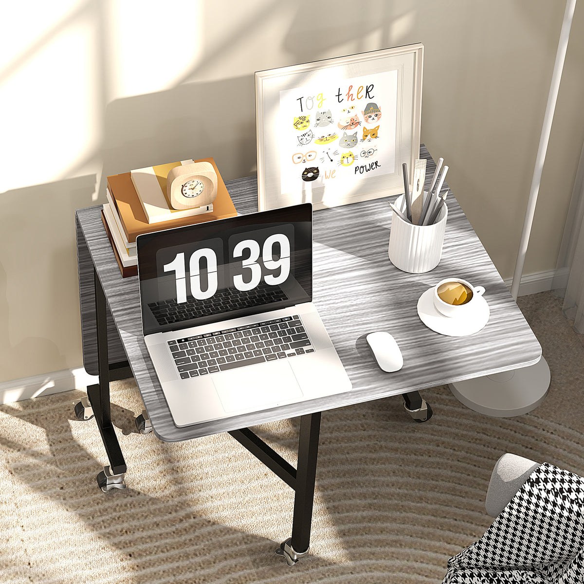 Table à Manger Pliante sur Roulettes pour 4-6 Personnes 120 cm, Roues avec Freins, 2 Abattants, Style Industriel, Gris-7