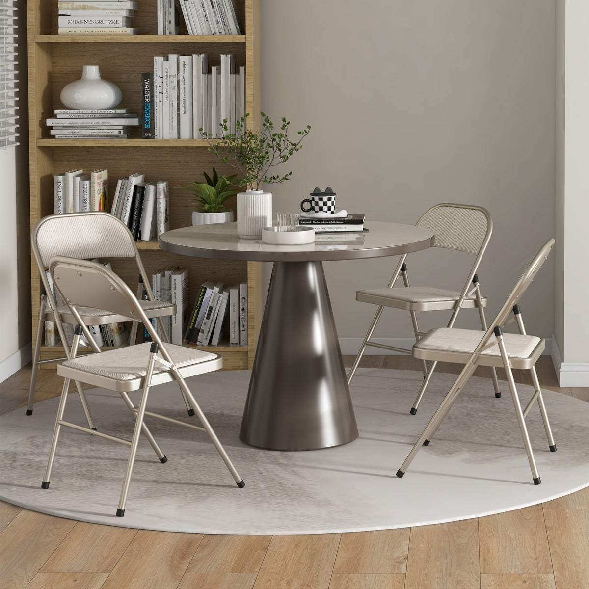 Lot de 4 chaises pliantes chaises de salle à manger portables cadre en acier dim. 45l x 46P x 78H cm beige-6