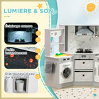 Cuisine enfant en bois avec 17 accessoires légumes en plastique boutons et lumières toque 3-6 ans gris blanc-4