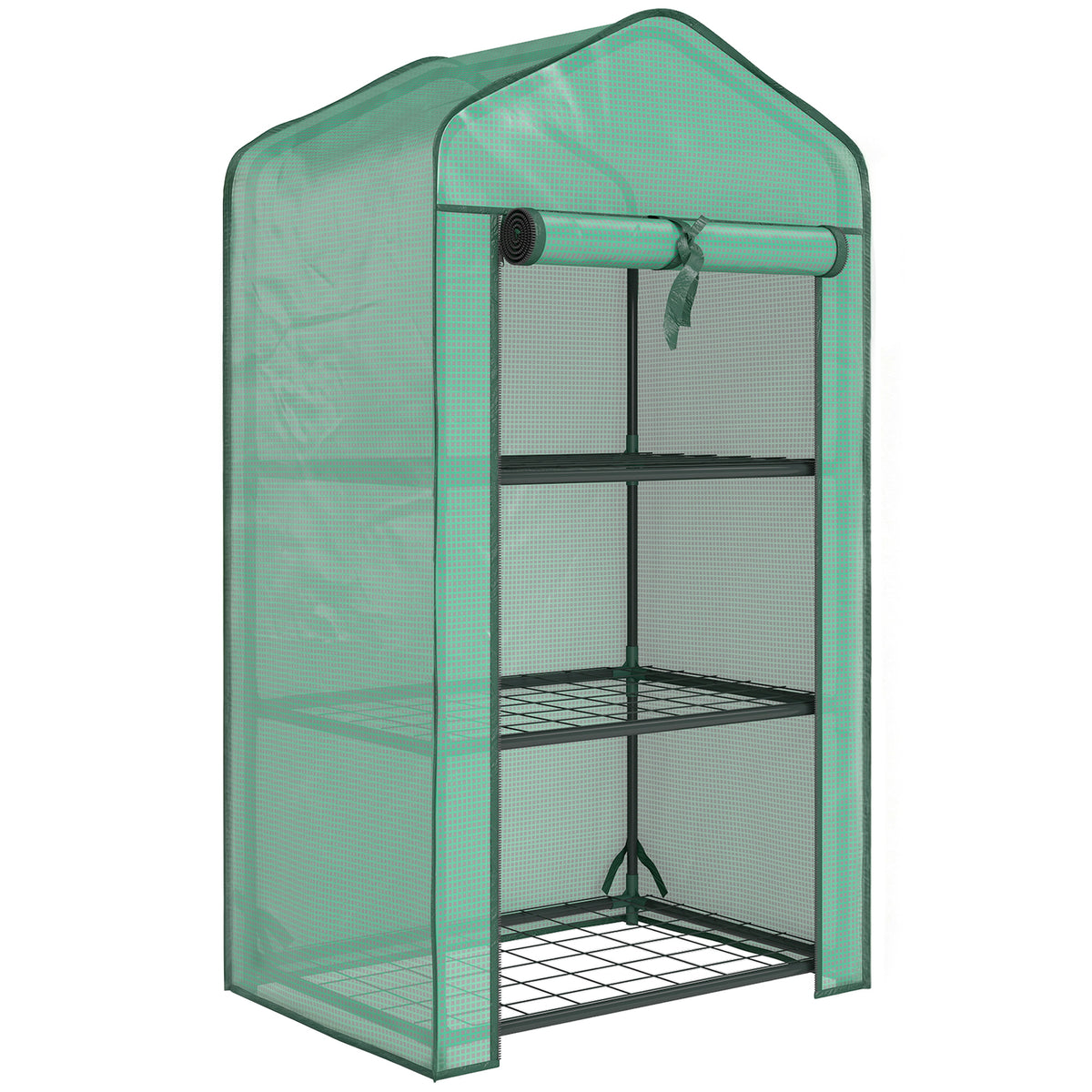 Serre de jardin avec étagères 3 niveaux, serre de balcon, bâche renforcée PE, châssis en acier, 59 x 39 x 127 cm, vert-0