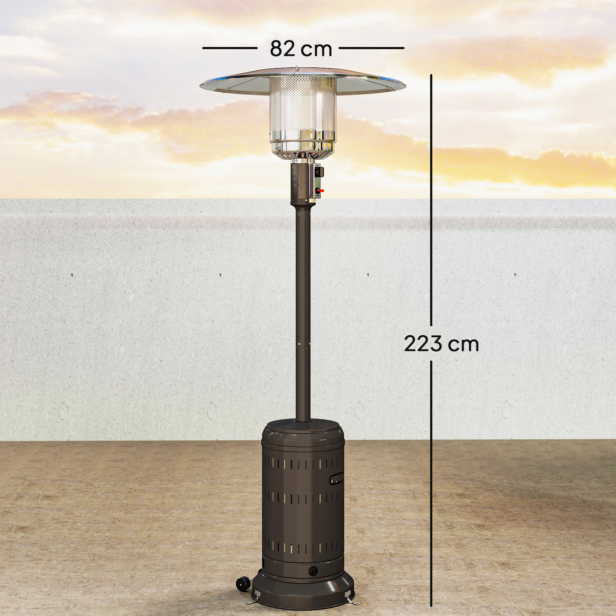 chauffage exterieur terrasse, parasol chauffant gaz portable 11 KW niveaux de chauffe réglable 82x82x223cm noir-2