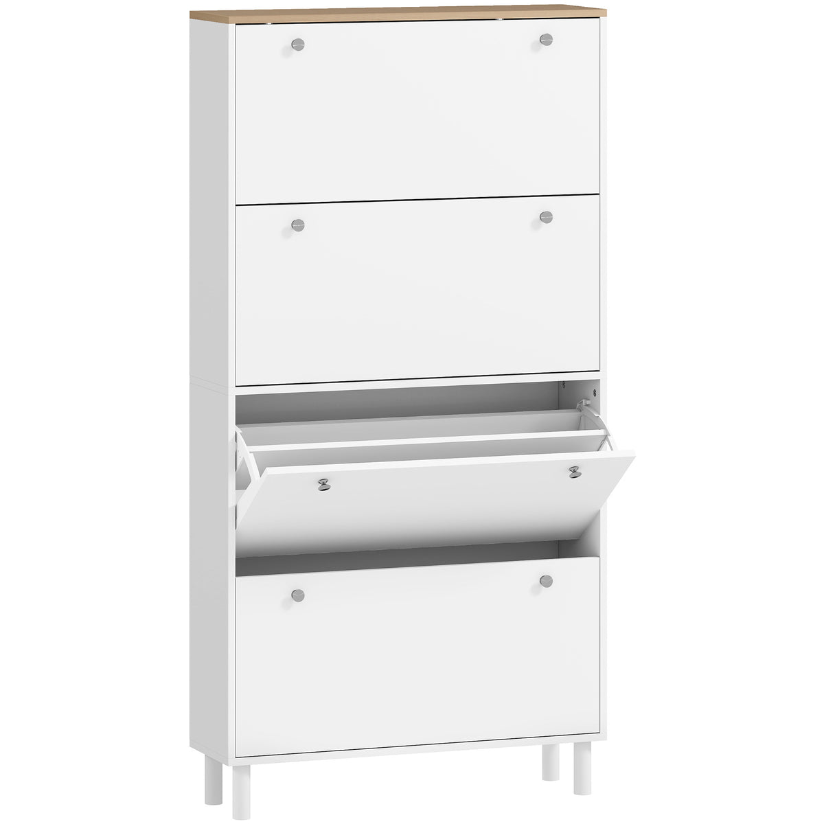 Meuble à Chaussures 32 Paires avec 4 Tiroirs Rabattables, Étagères Réglables, Moderne, 80 x 23,5 x 157 cm, Blanc-0