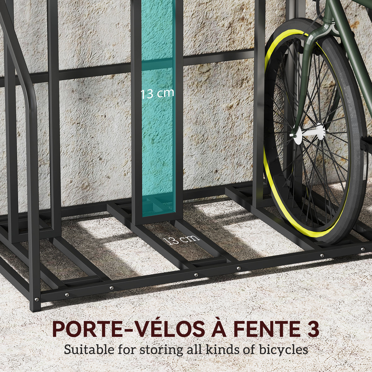 Support de vélo support de stationnement à 3 vélos avec panier supérieur 4 crochets 90 x 54 x 100 cm noir-3