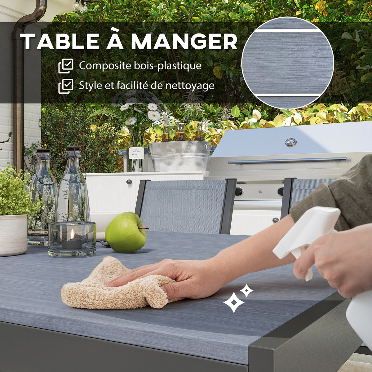Ensemble de salle à manger de jardin pour 6 personnes salon de jardin extérieur cadres en acier chaises empilables gris-4