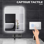 Miroir rectangulaire mural lumineux LED de salle de bain 80 x 60 cm luminosité réglable blanc transparent-3