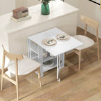 Table à Manger Pliante sur Roulettes, Table de Cuisine pour 2 à 4 Personnes avec Étagères de Rangement, Blanc-9