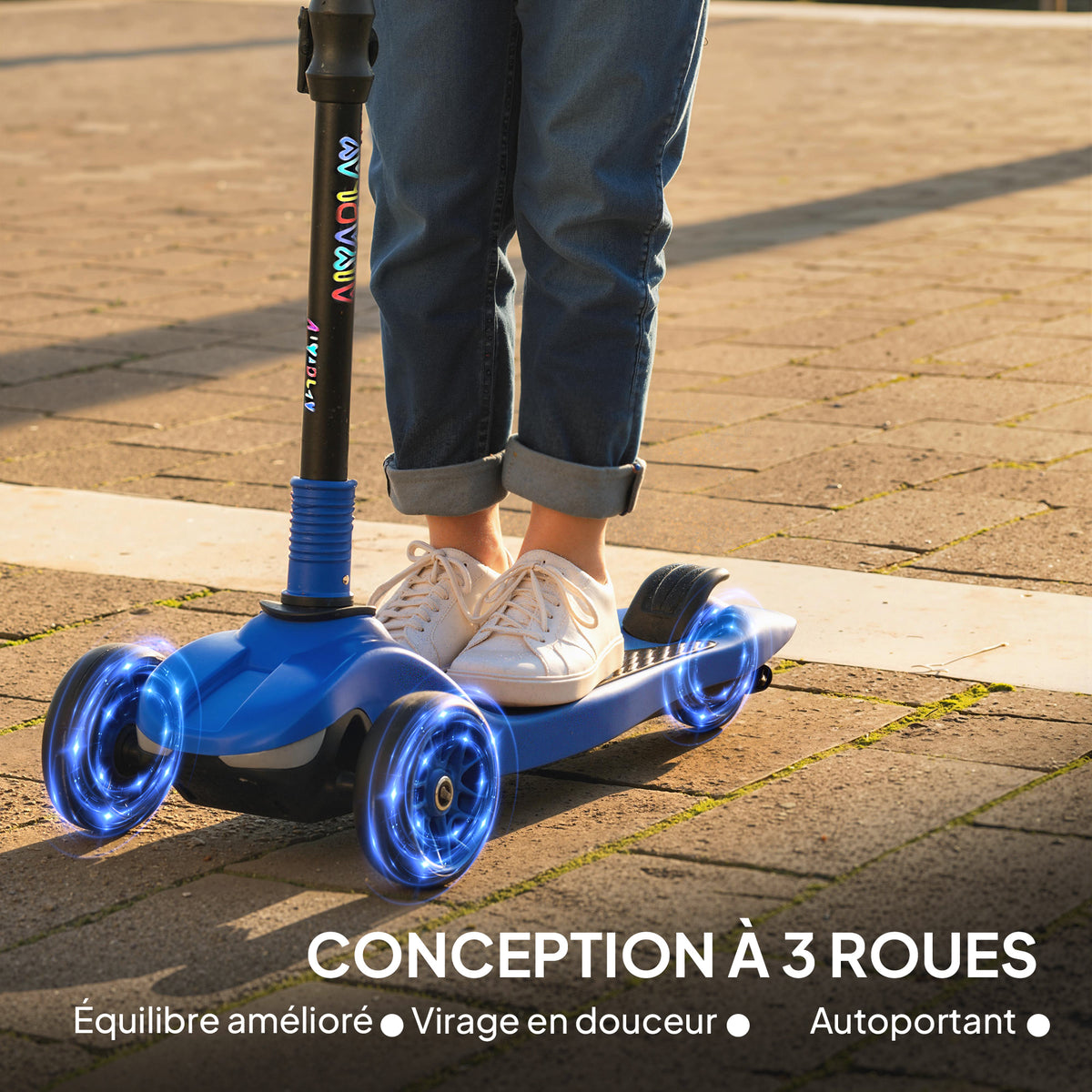 Trottinette électrique pour enfant 6 à 10 ans, pliable 3 roues démarrage zéro, vitesse maximale 8 km/h 64x29x83cm bleu-3