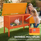 Clapier Lapin Extérieur en Bois, Toit Ouvrable en Asphalt et Plateau Coulissant, Design Surélevé, 90x45x65cm, Orange-4