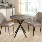 Table à manger ronde pour 2 personnes avec plateau aspect bois et piètement croisé en acier, marron-1