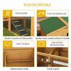 Clapier de sol cage à lapin niche supérieure avec rampe enclos extérieur porte verrouillable 150 x 52,5 x 68 cm jaune-6
