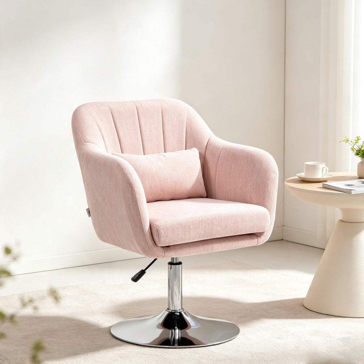 Fauteuil de salon coussins lombaires hauteur réglable pivotant 360° piètement en métal rose-8
