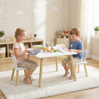 Ensemble table et 2 chaises enfant design scandinave motif oreille de lapin bois pin blanc-1