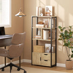Bibliothèque style industriel 3 étagères placard porte 2 tiroirs 58 x 24 x 122 cm effet bois naturel acier noir-9