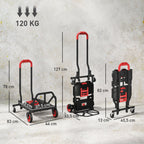 Diable et Chariot de Transport à Roulettes Pliable 2-en-1, Charge Max 120 kg, Base Rabattable, Acier, 83x44x78cm, Rouge-2