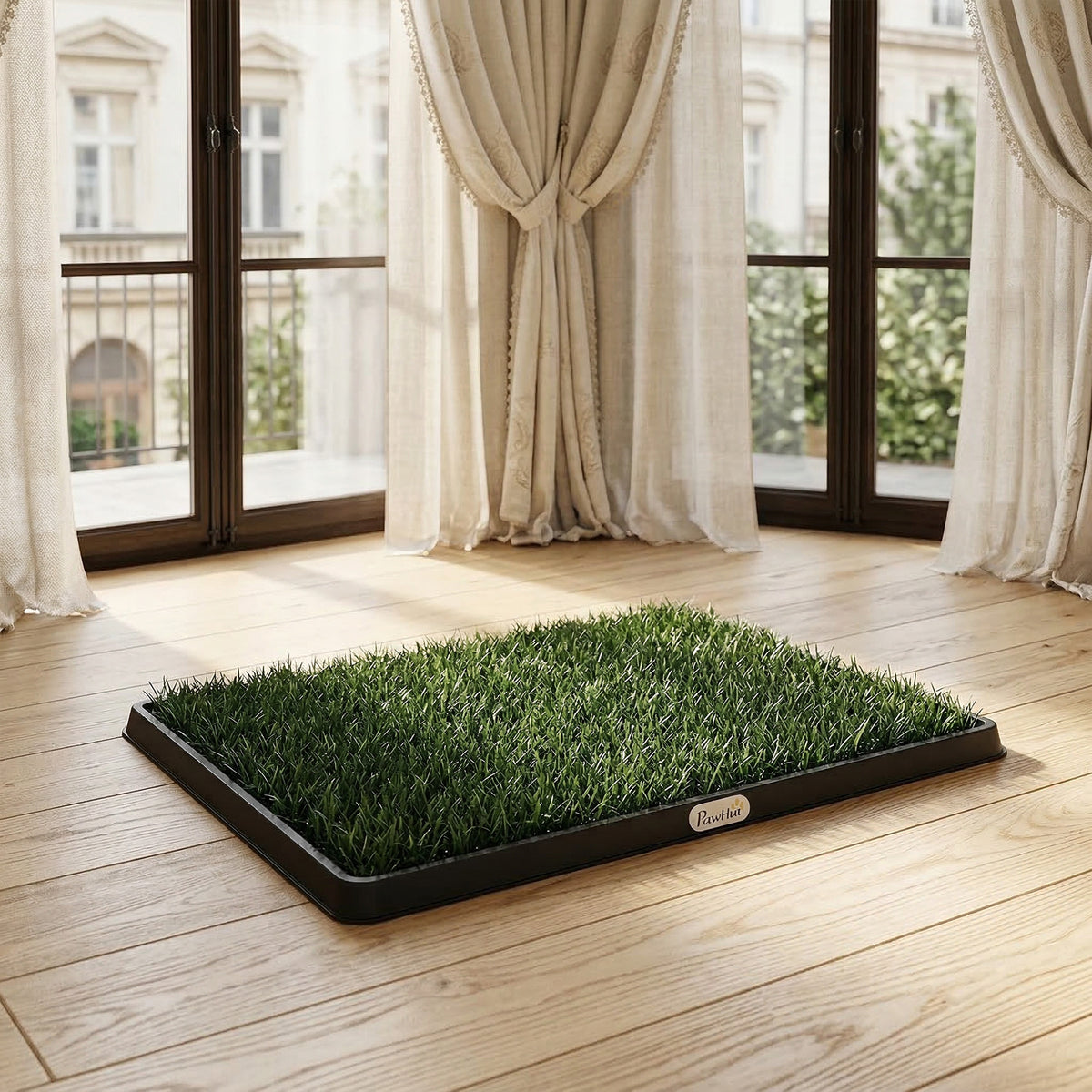 Toilette pour Chien avec 2 Tapis en Gazon Artificiel et Grille de Drainagec, Système Lavable, 63x50,5x3,5cm, Noir-1