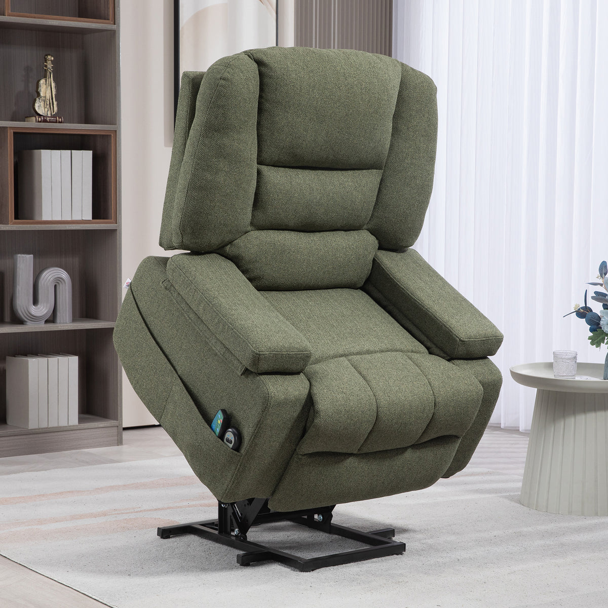 Fauteuil releveur relax électrique, fonction massage et chaleur, inclinaison réglable, repose-pied, télécommandes, vert-9