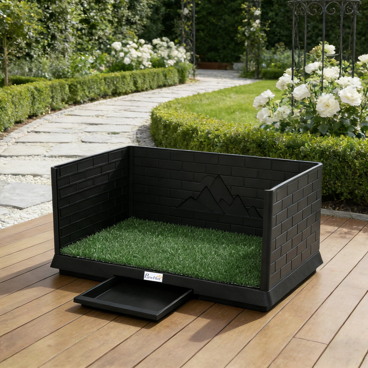 Toilette pour Chien avec Gazon Artificiel, Parois Hautes et Plateau Coulissant, Système de Drainage, 75x51x36,5cm, Noir-1