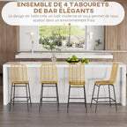 Lot de 4 tabourets de bar, chaises de bar, dossier en cannage et repose-pieds, cadre en acier, 42,5x52x102cm, jaune-3