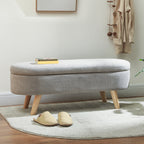 Banc banquette bout de lit coffre de rangement 2 en 1 en tissu avec pieds en bois 110l x 40P x 43H cm gris clair-7