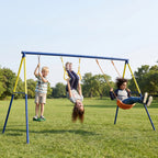 Portique Balancoire Exterieur Enfants 3-en-1, Siège de Balancelle, 2 Anneaux Gymnastique et Balançoire à Disque-1