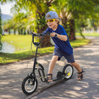 Trottinette enfants, grandes roues pneumatiques 12 pouce en caoutchouc, charge 100 kg, trottinette tout terrain avec double freins, hauteur réglable et béquille latérale, 5 à 12 ans, noir-9