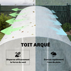 Serre tunnel de jardin 24m², serre de jardin tunnel avec cadre en acier galvanisé, portes et 2 grandes fenêtres, blanc-8