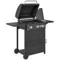 Barbecue gaz 3+1 brûleurs en acier, puissance 9,5 kW, barbecue de jardin 2 grilles étagères latérales, 2 roues, noir-0