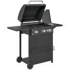 Barbecue gaz 3+1 brûleurs en acier, puissance 9,5 kW, barbecue de jardin 2 grilles étagères latérales, 2 roues, noir-0