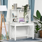 Bureau avec rangement bibliothèque en bois moderne avec étagères et grand plateau pour petits espaces maison chambre à coucher, 105 x 50 x 137,5 cm, blanc-1