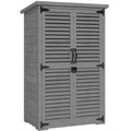 Armoire de Jardin Remise Pour Outils en Bois 2 Étagères Toit Bitumé Portes Persiennes Verrouillable 75 x 50 x 118cm Gris-0