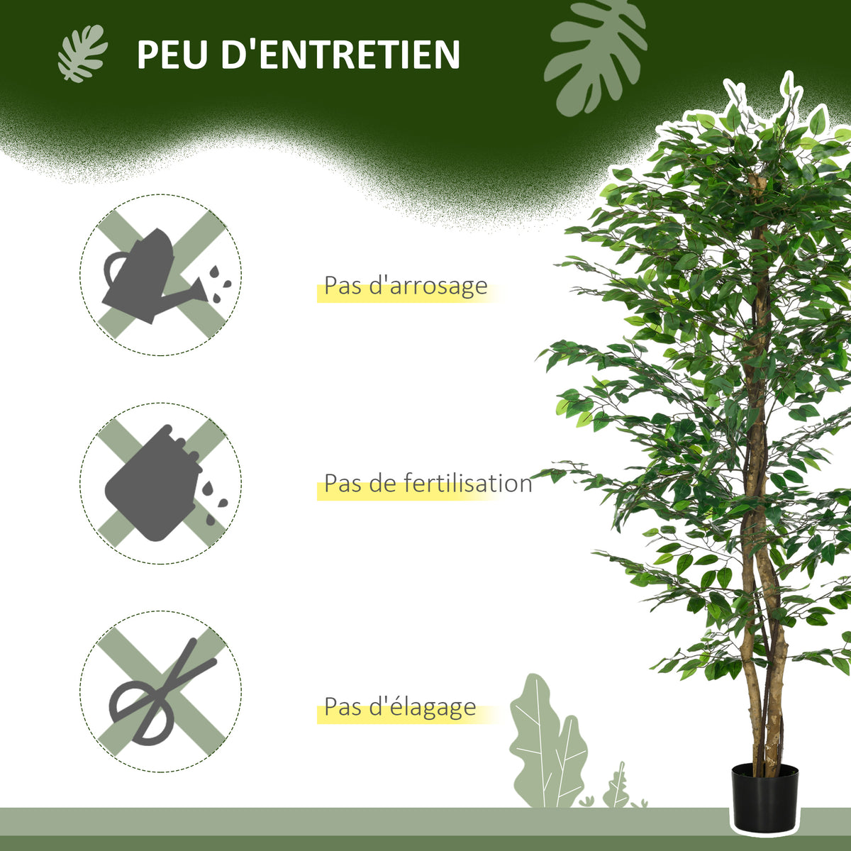 Plante artificielle ficus hauteur 1,80 m tronc branches liane lichen feuilles grand réalisme pot inclus vert-4