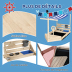 Bac à sable en bois avec jeu de cuisine 6 accessoires coffre rangement gouvernail drapeau 180 x 103 x 144,5 cm naturel-6