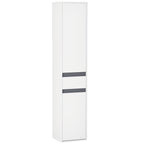 Meuble Colonne Rangement Salle de Bain Style Contemporain 2 placards 3 étagères et tiroir Coulissant Panneaux Particules Blanc-0