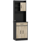 Buffet haut cuisine, armoire de cuisine, tiroir, 3 portes, étagères ouvertes, plan de travail, 60x40x180cm, bois naturel-0